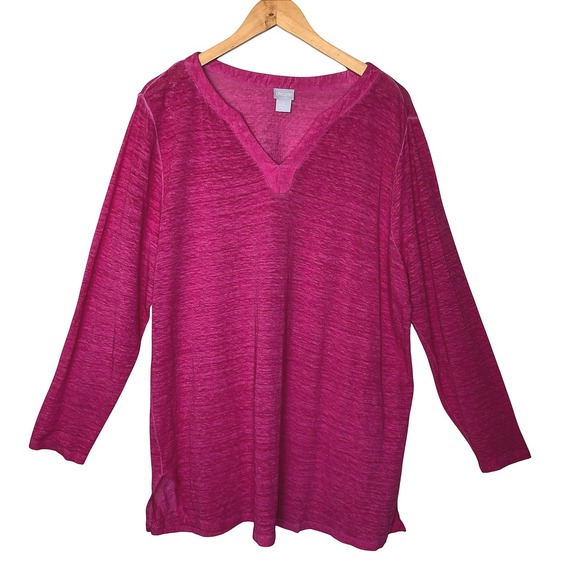 Chico's Tops - Chicos Pink 100% Linen V-Neck Long Sleeve Tunic Top Slub Knit Tee 3 XL Beach